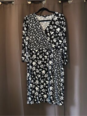 Talbots Black and White Floral Dress